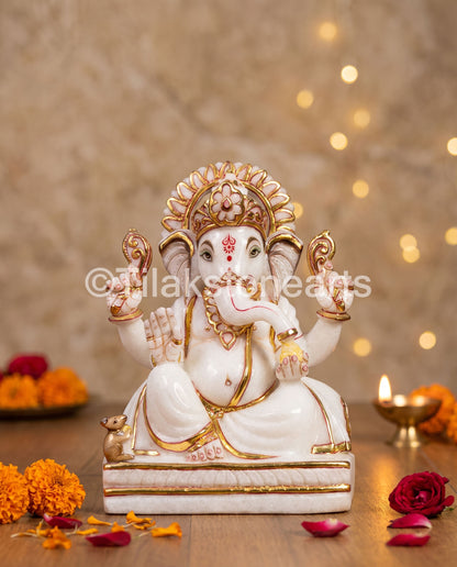 Lord Ganpati Ganesha 9" Vietnam Pure White Marble Idol