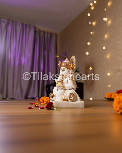Lord Ganpati Ganesha 9" Vietnam Pure White Marble Idol