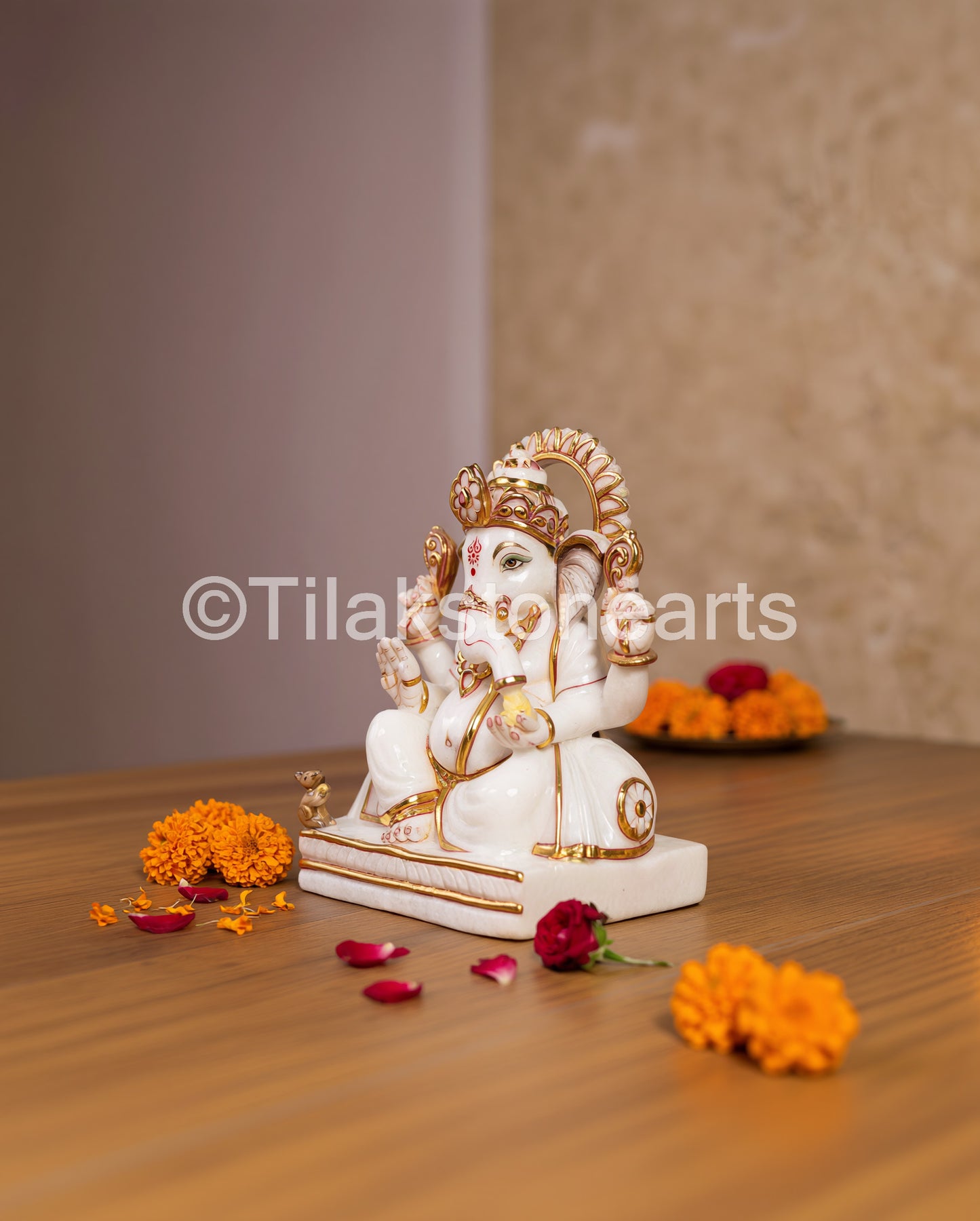 Lord Ganpati Ganesha 9" Vietnam Pure White Marble Idol