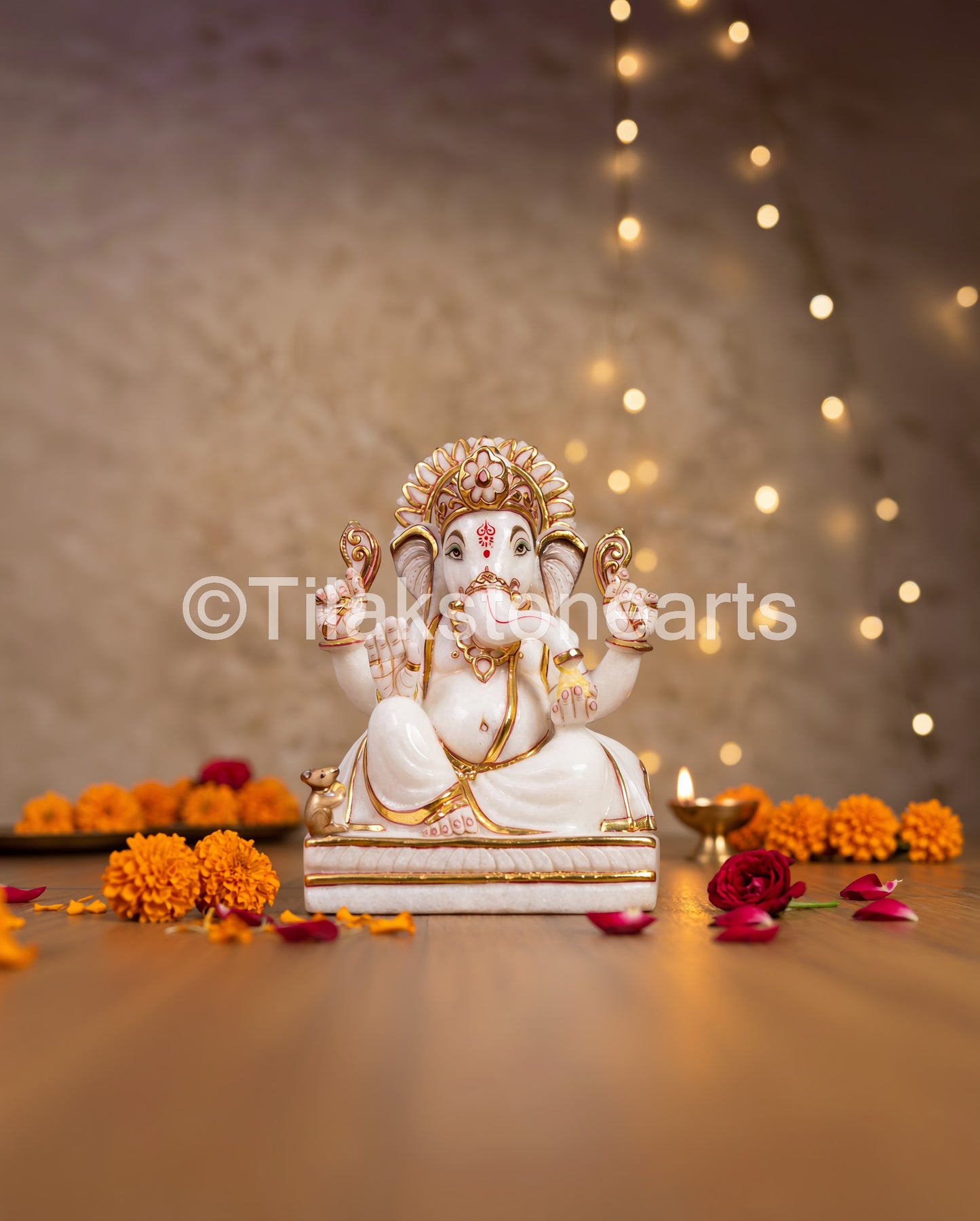 Lord Ganpati Ganesha 9" Vietnam Pure White Marble Idol