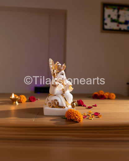 Lord Ganpati Ganesha 9" Vietnam Pure White Marble Idol