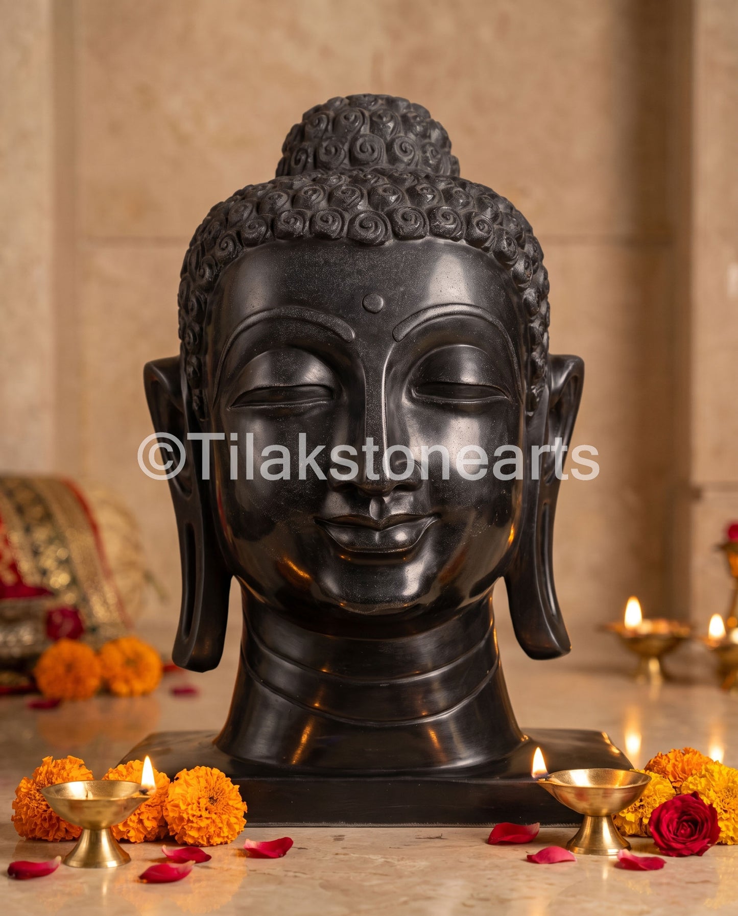 Meditating Buddha 18" Pure Natural Black Stone Idol