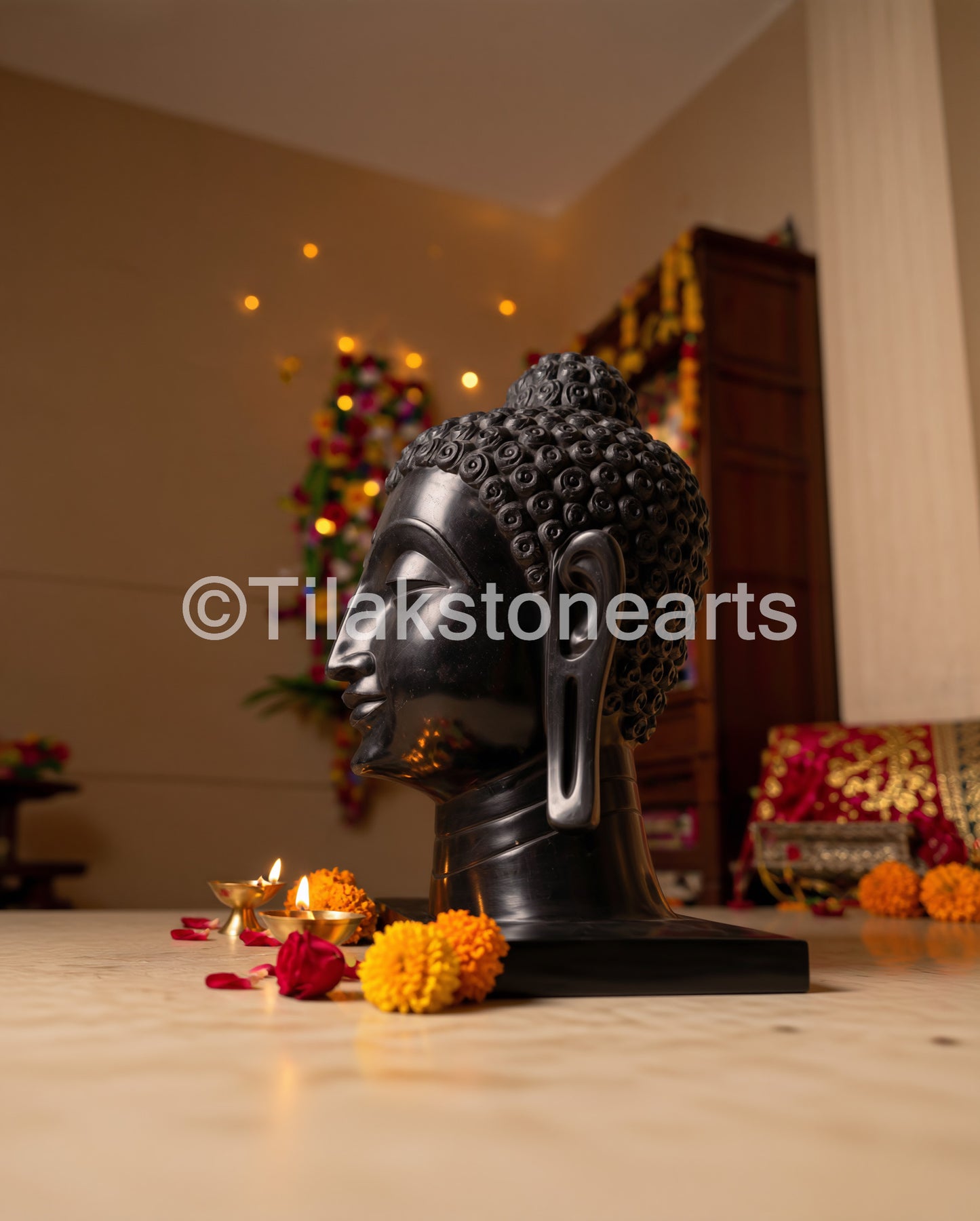 Meditating Buddha 18" Pure Natural Black Stone Idol