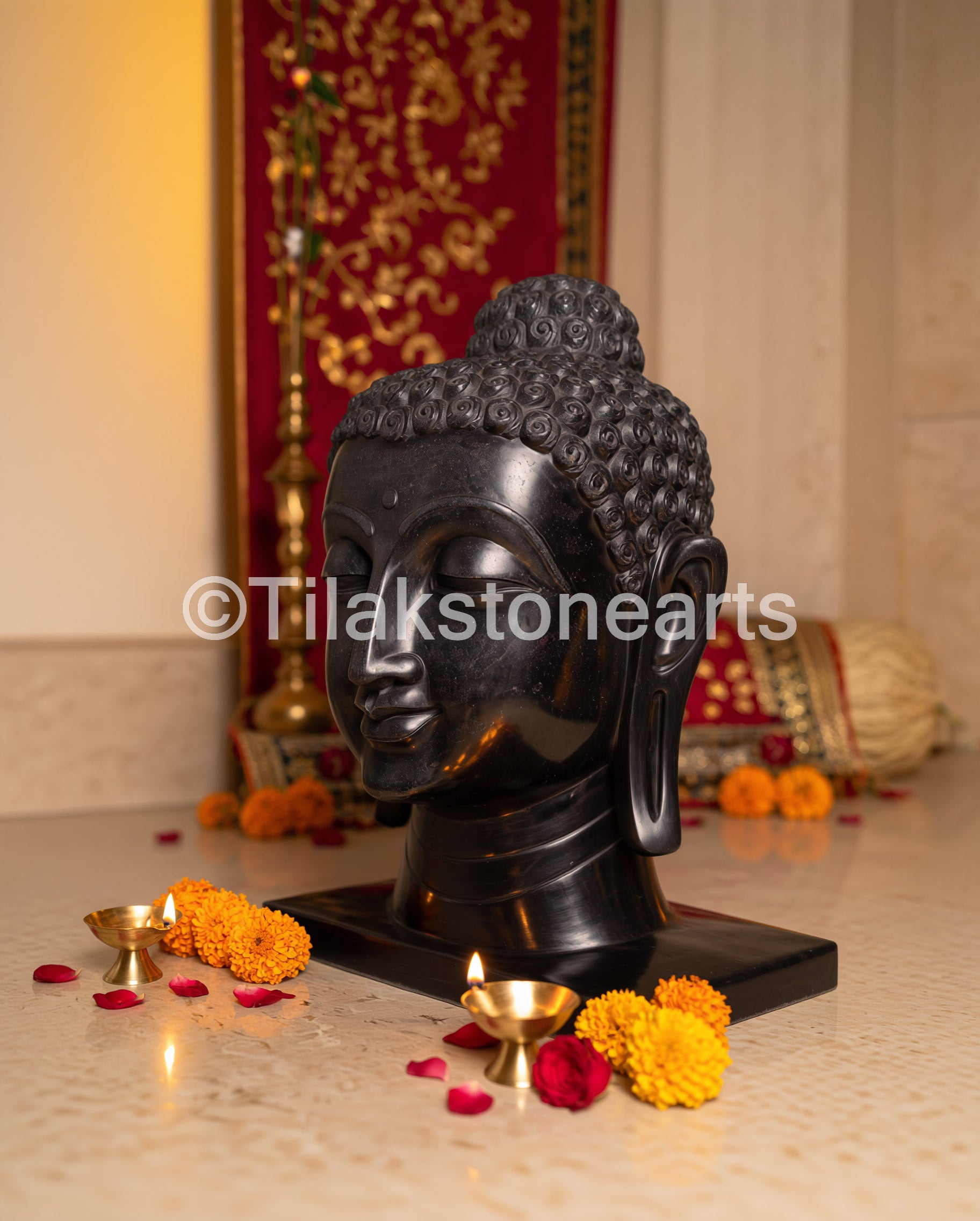 Meditating Buddha 18" Pure Natural Black Stone Idol