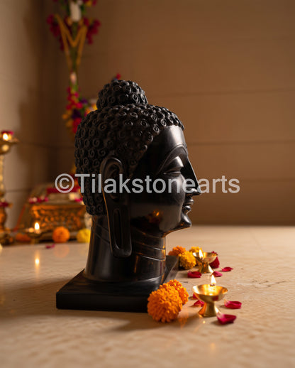 Meditating Buddha 18" Pure Natural Black Stone Idol