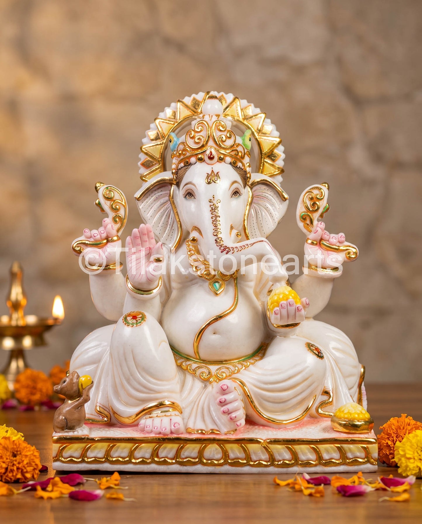 Lord Ganpati Ganesha 15" Vietnam Pure White Marble Idol