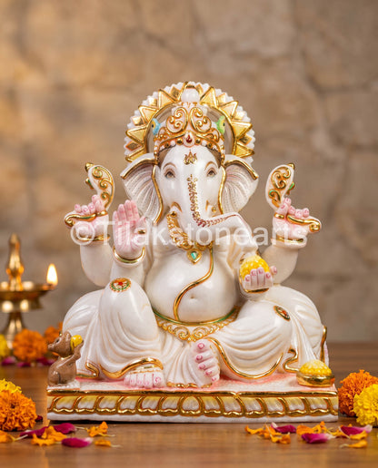 Lord Ganpati Ganesha 15" Vietnam Pure White Marble Idol