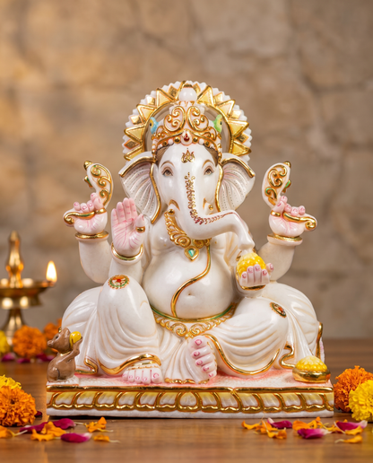 Lord Ganpati Ganesha 15" Vietnam Pure White Marble Idol