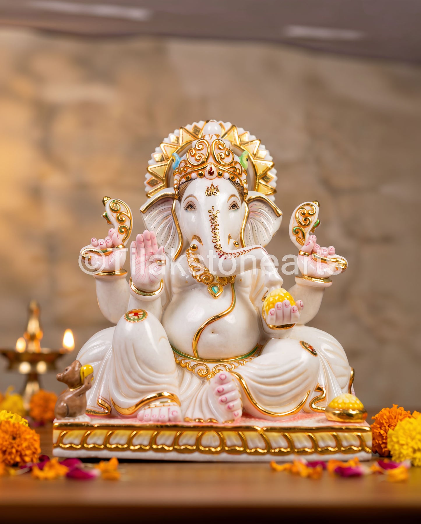 Lord Ganpati Ganesha 15" Vietnam Pure White Marble Idol