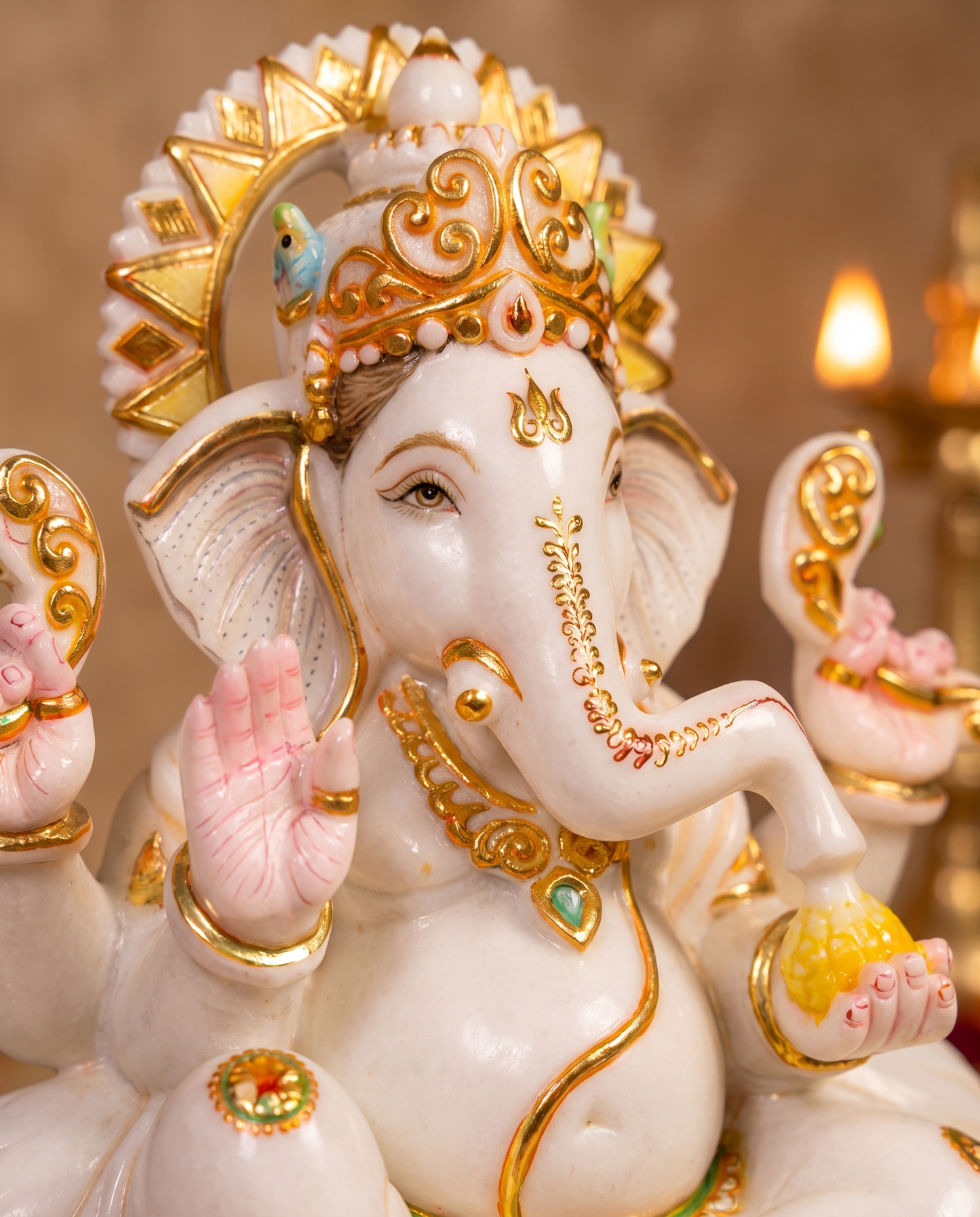 Lord Ganpati Ganesha 15" Vietnam Pure White Marble Idol