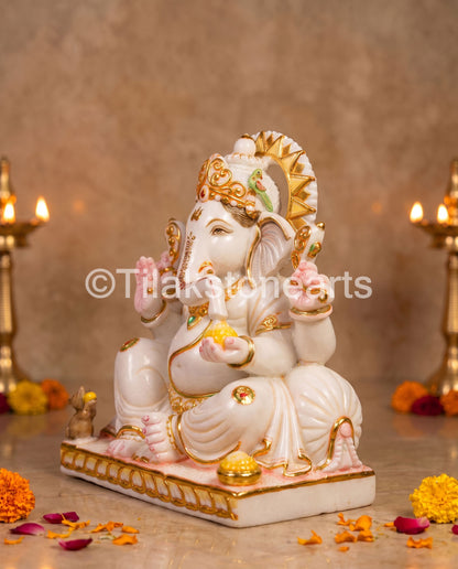 Lord Ganpati Ganesha 15" Vietnam Pure White Marble Idol