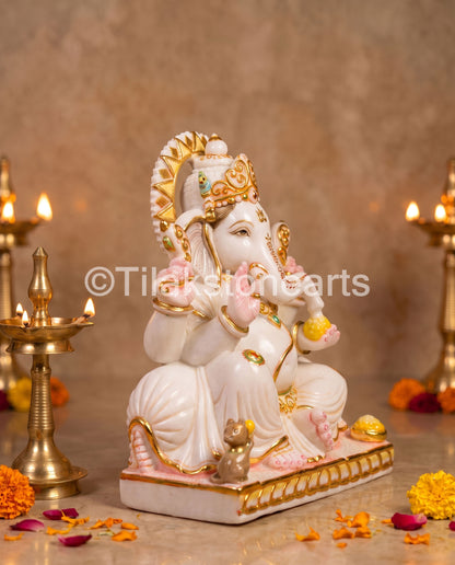 Lord Ganpati Ganesha 15" Vietnam Pure White Marble Idol