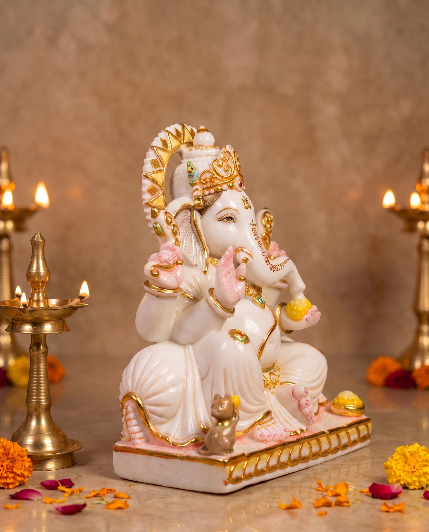 Lord Ganpati Ganesha 15" Vietnam Pure White Marble Idol