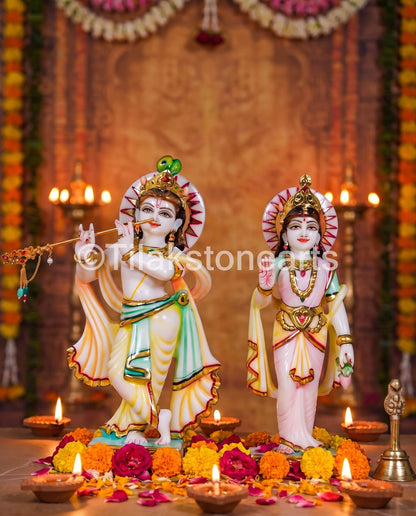 The Divine Radha Krishna Pair 12" Vietnam Pure White Marble Idol