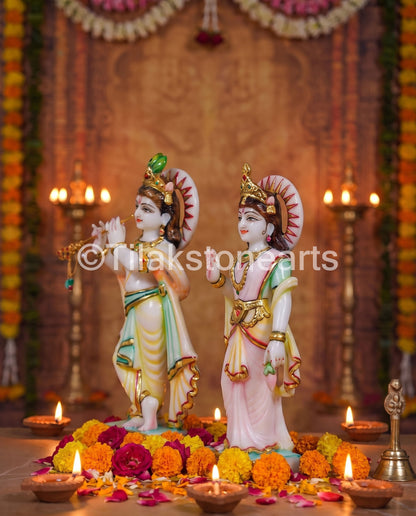 The Divine Radha Krishna Pair 12" Vietnam Pure White Marble Idol