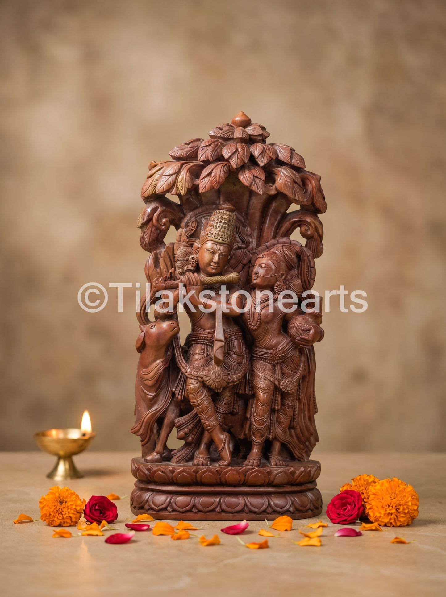 The Divine Radha Krishna Jugal Jodi 15” Natural Oakwood Stone