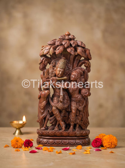 The Divine Radha Krishna Jugal Jodi 15” Natural Oakwood Stone