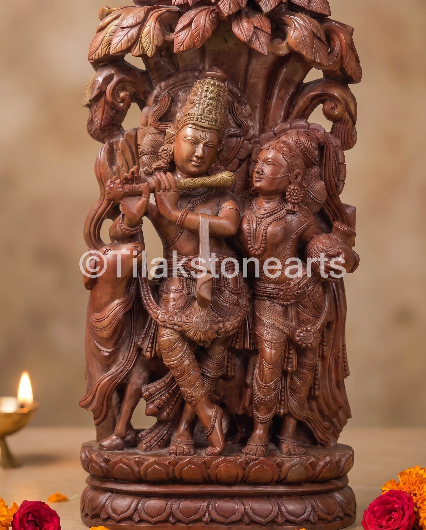 The Divine Radha Krishna Jugal Jodi 15” Natural Oakwood Stone