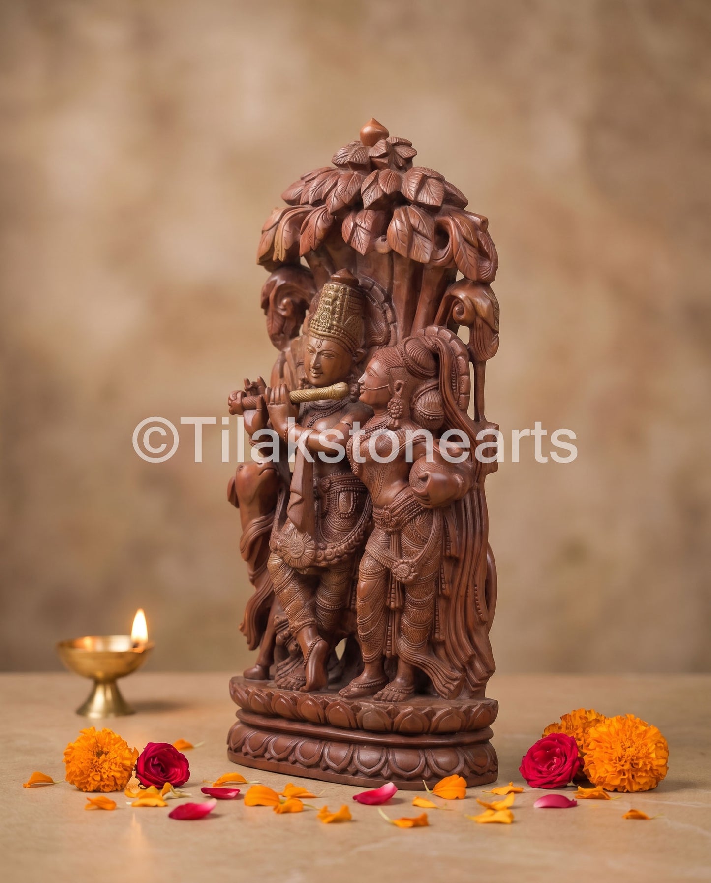 The Divine Radha Krishna Jugal Jodi 15” Natural Oakwood Stone