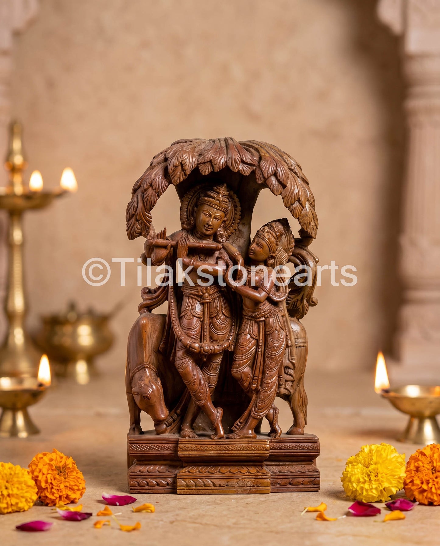 The Divine Leela Radha Krishna Jugal Jodi 9” Natural Oakwood Stone
