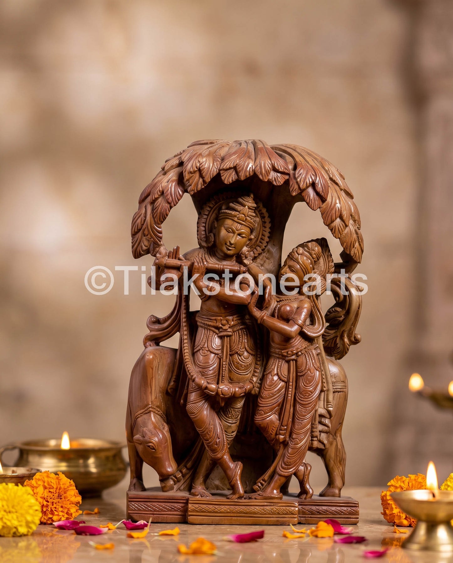 The Divine Leela Radha Krishna Jugal Jodi 9” Natural Oakwood Stone