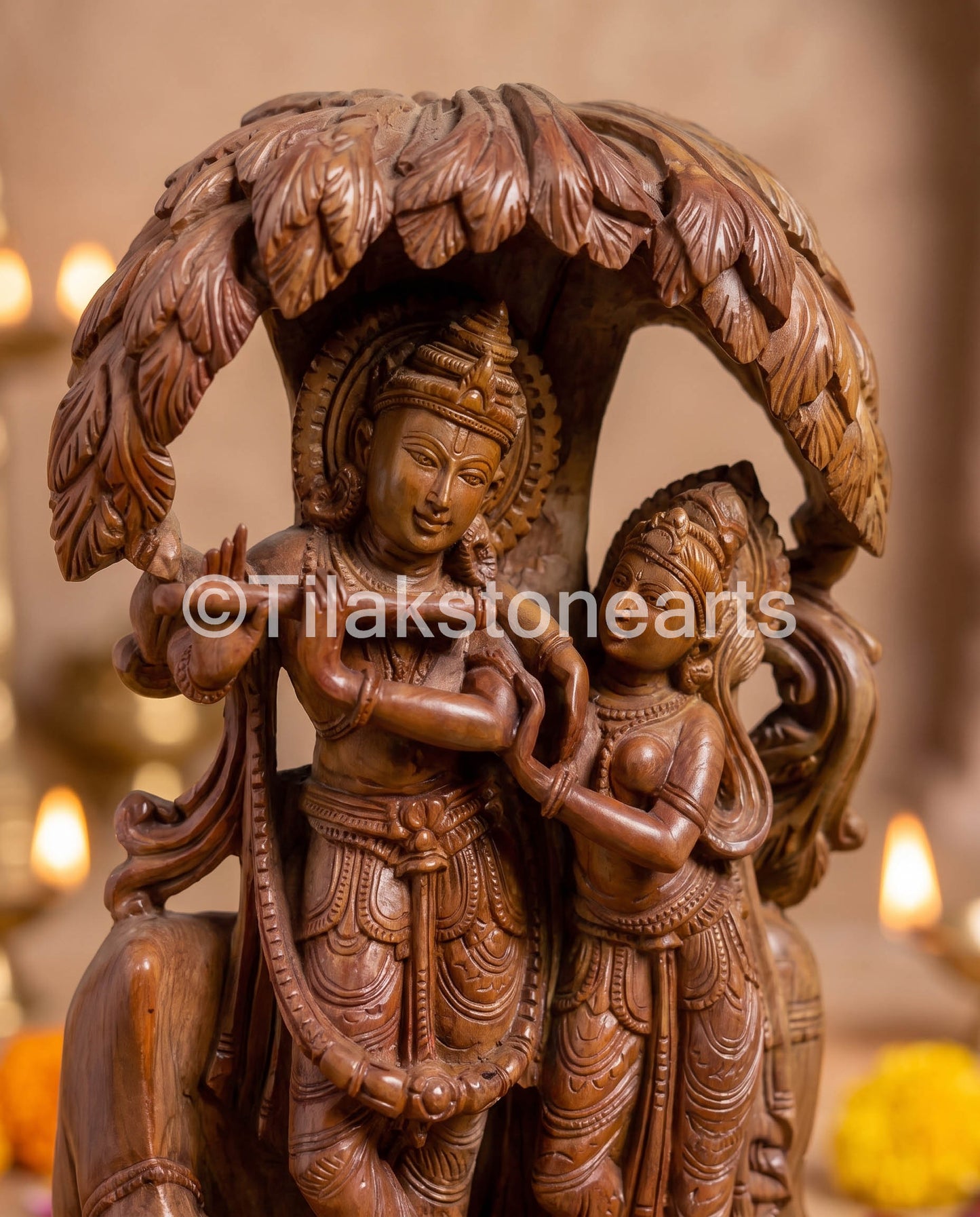 The Divine Leela Radha Krishna Jugal Jodi 9” Natural Oakwood Stone