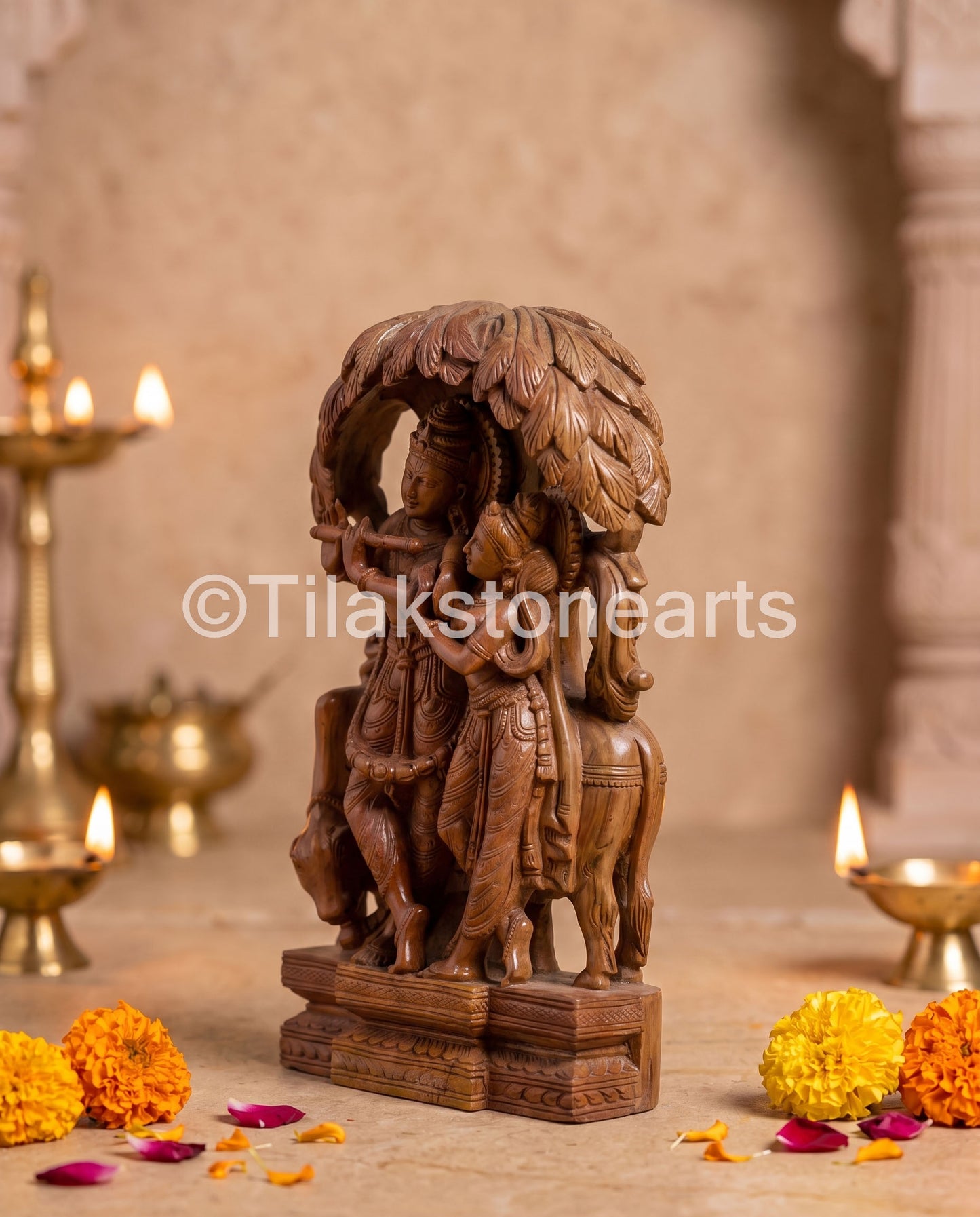 The Divine Leela Radha Krishna Jugal Jodi 9” Natural Oakwood Stone