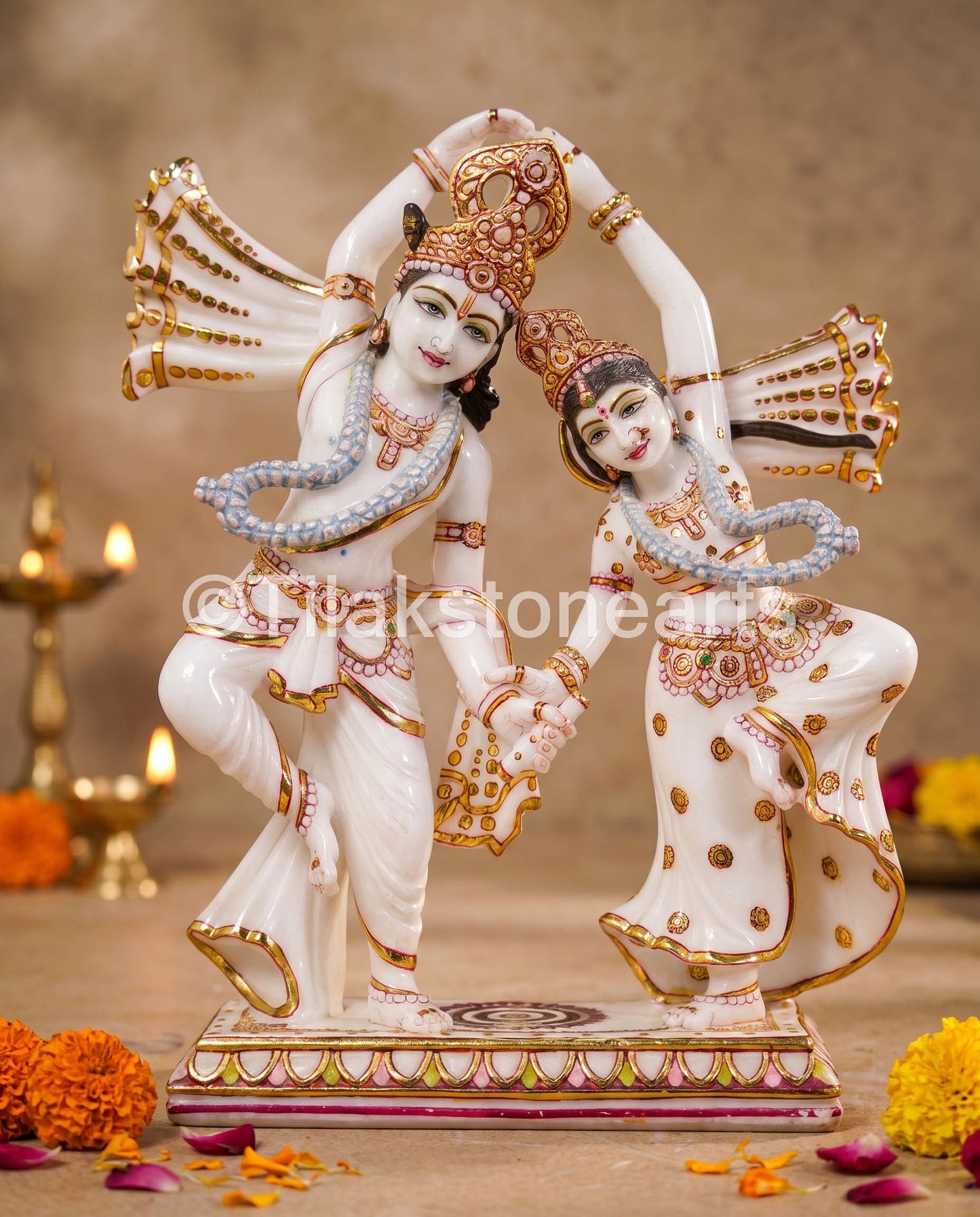 The Divine Leela Radha Krishna Jugal Jodi 15" Vietnam Pure White Marble Idol