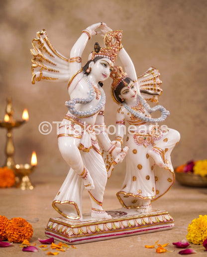 The Divine Leela Radha Krishna Jugal Jodi 15" Vietnam Pure White Marble Idol