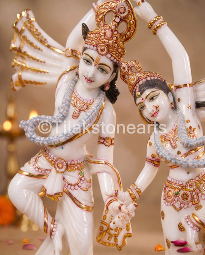The Divine Leela Radha Krishna Jugal Jodi 15" Vietnam Pure White Marble Idol