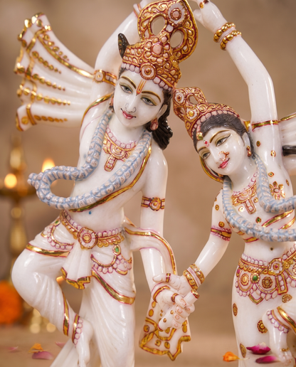 The Divine Leela Radha Krishna Jugal Jodi 15" Vietnam Pure White Marble Idol