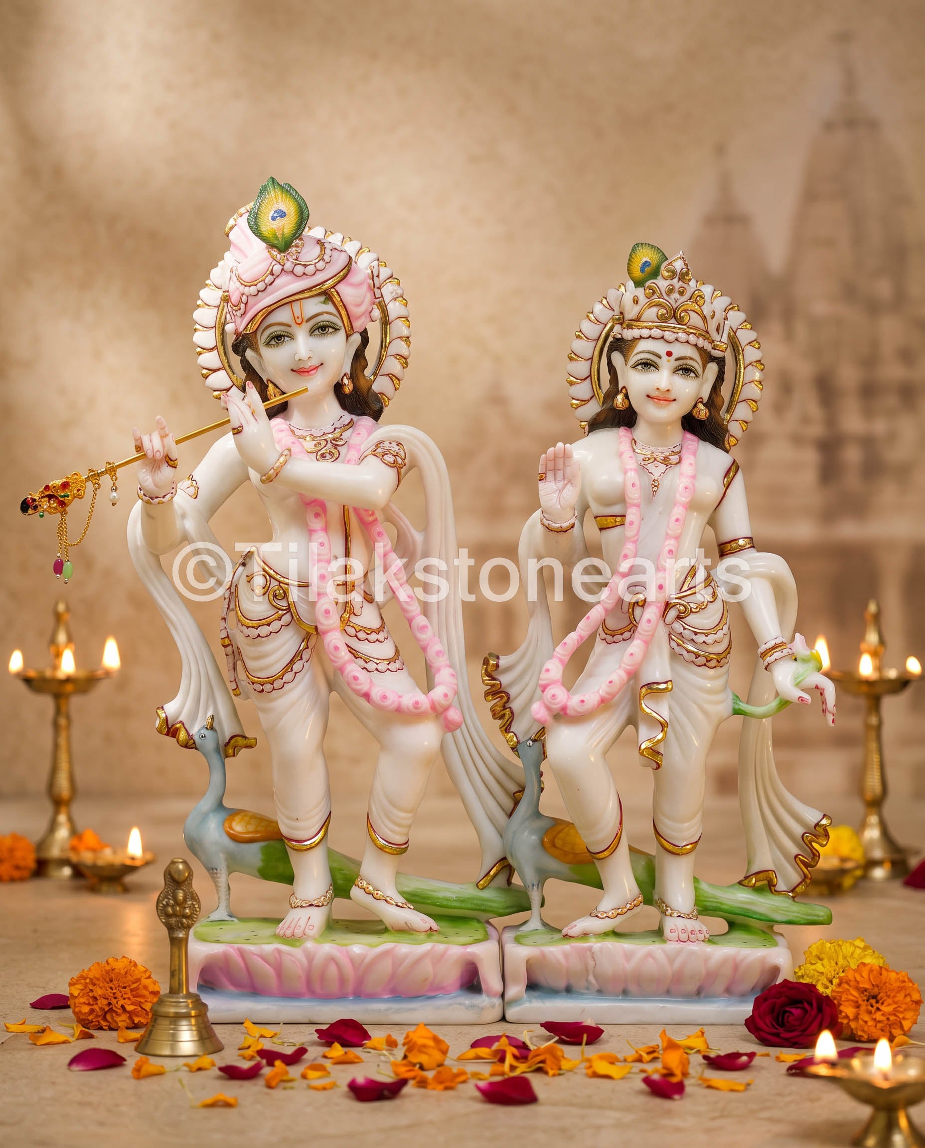 Dancing Radha Krishna 18" Pure Indian White Marble Idol