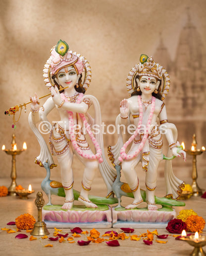 Dancing Radha Krishna 18" Pure Indian White Marble Idol