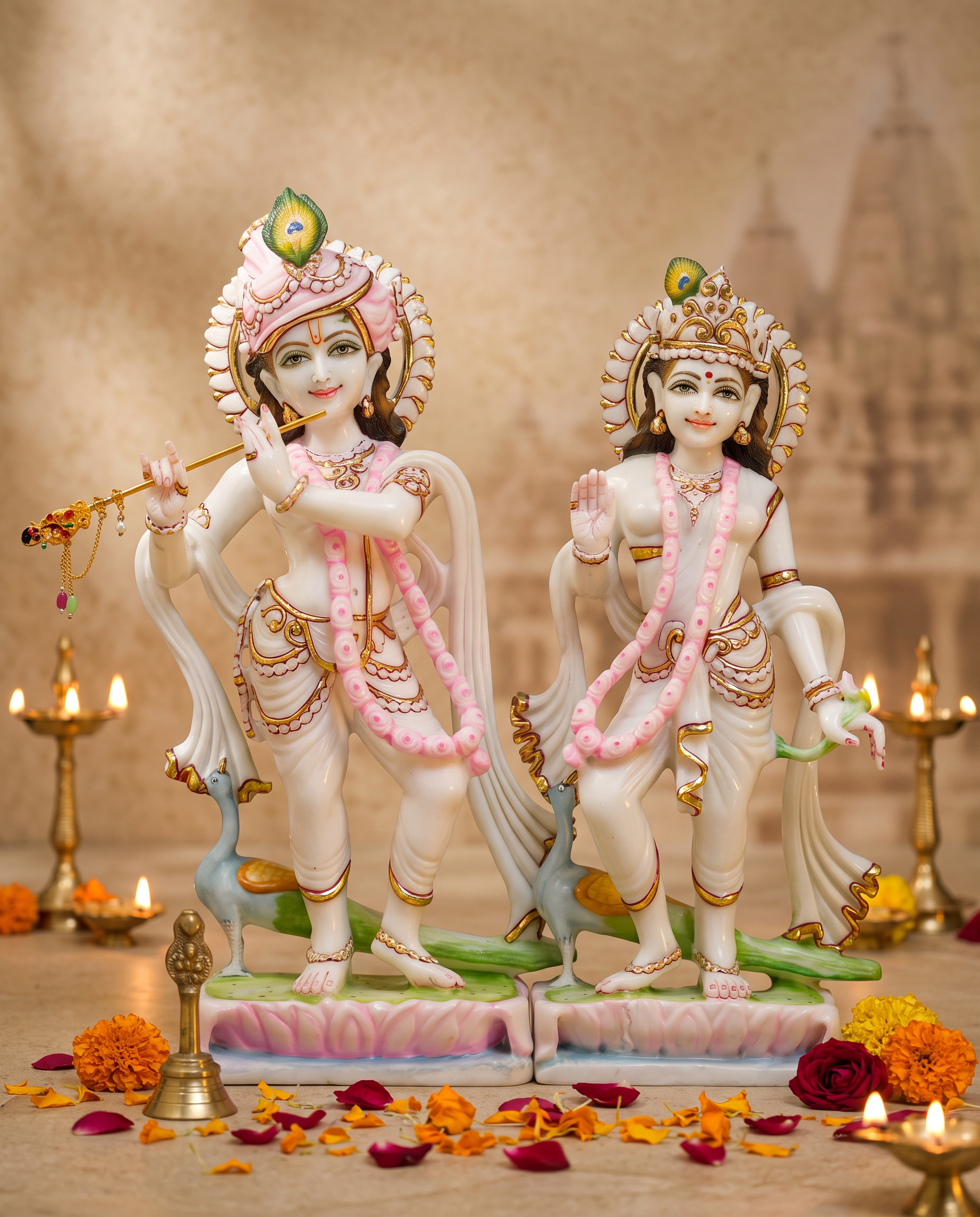 Dancing Radha Krishna 18" Pure Indian White Marble Idol
