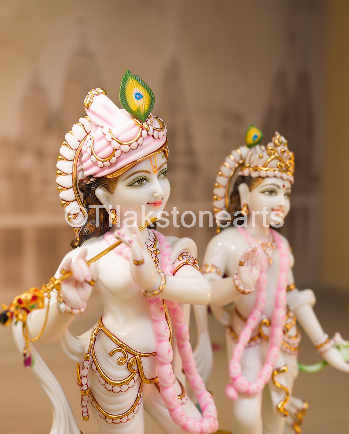Dancing Radha Krishna 18" Pure Indian White Marble Idol