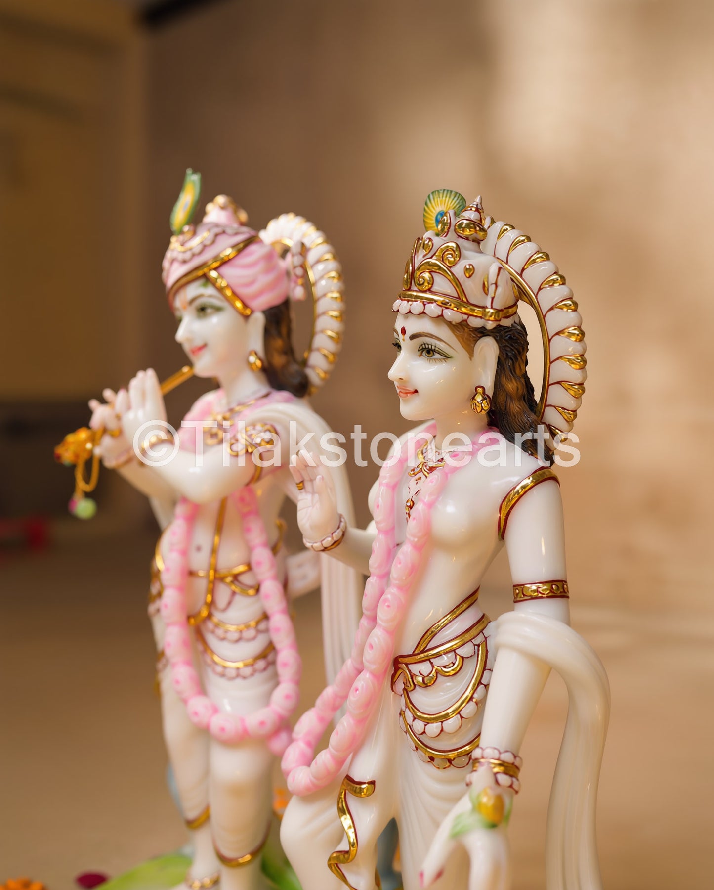 Dancing Radha Krishna 18" Pure Indian White Marble Idol