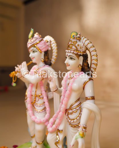 Dancing Radha Krishna 18" Pure Indian White Marble Idol