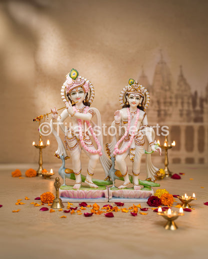 Dancing Radha Krishna 18" Pure Indian White Marble Idol