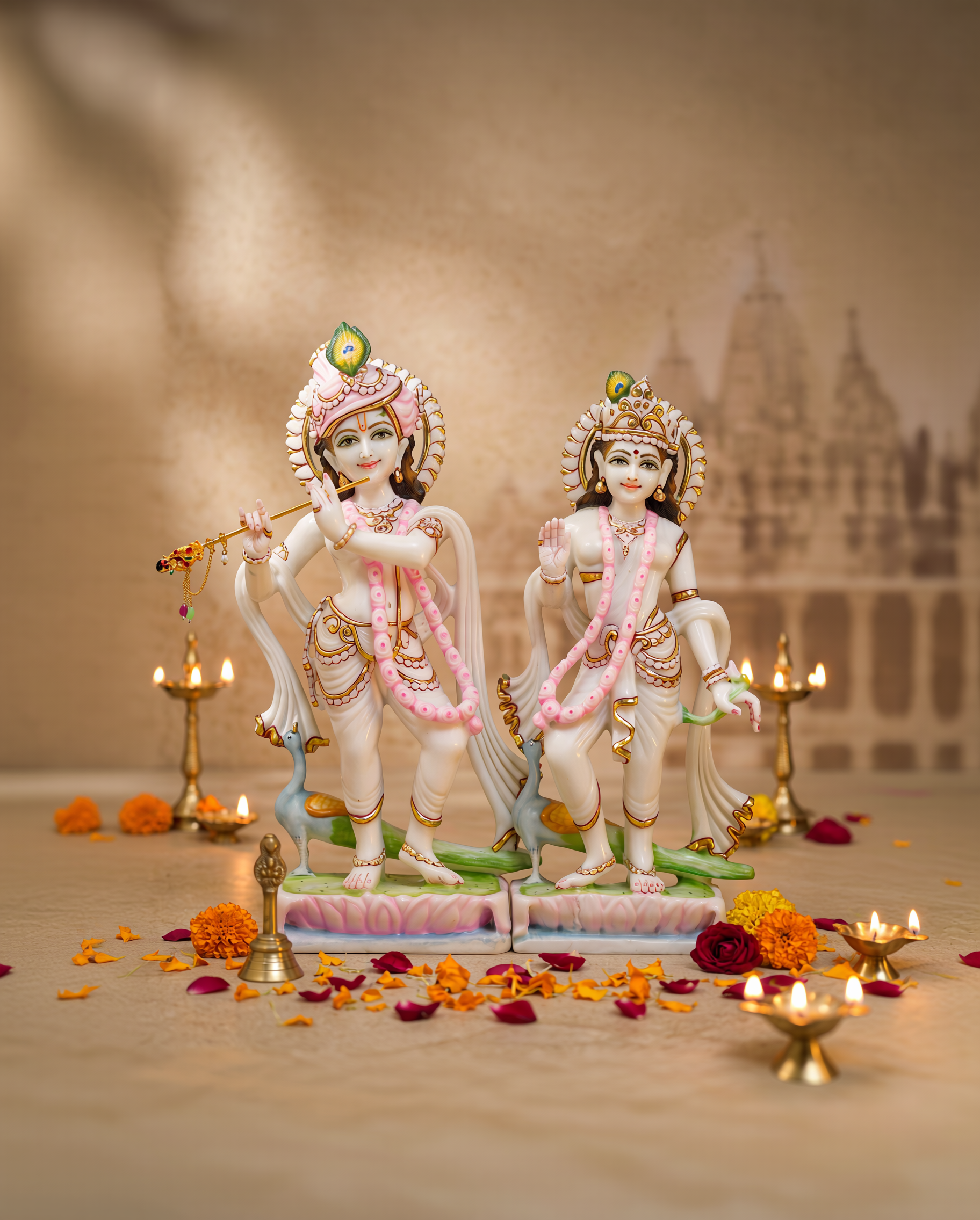 Dancing Radha Krishna 18" Pure Indian White Marble Idol