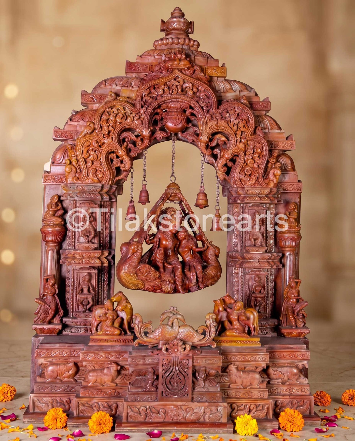 Antarang Jhula Radha Krishna 30" Pure Natural Oakwood Stone Idol