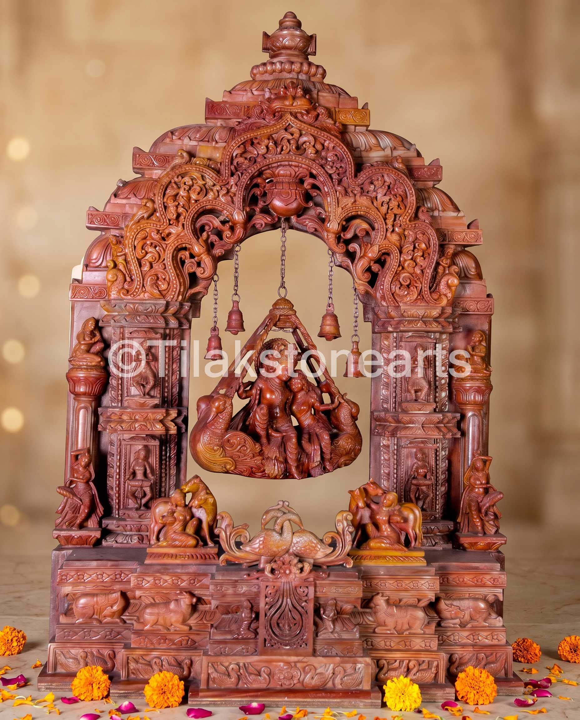 Antarang Jhula Radha Krishna 30" Pure Natural Oakwood Stone Idol