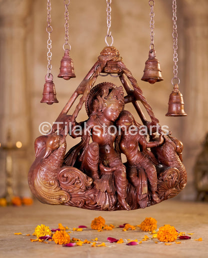 Antarang Jhula Radha Krishna 30" Pure Natural Oakwood Stone Idol