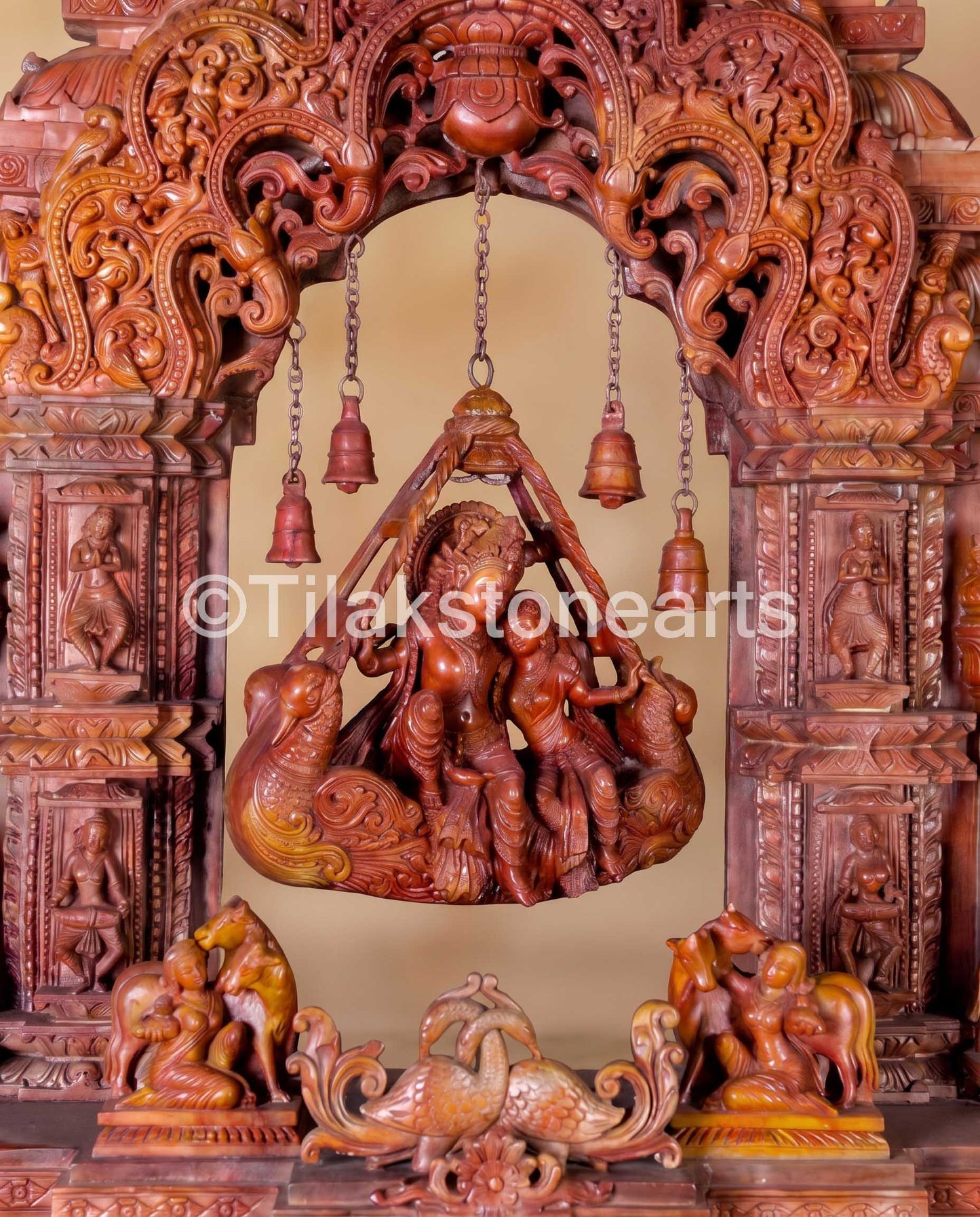 Antarang Jhula Radha Krishna 30" Pure Natural Oakwood Stone Idol