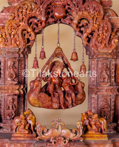 Antarang Jhula Radha Krishna 30" Pure Natural Oakwood Stone Idol