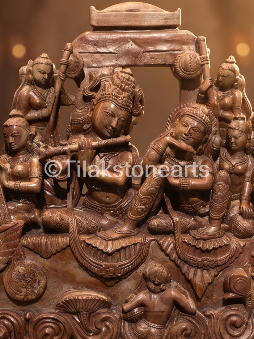 Sangam Yatra Radha Krishna 12" Pure Natural Oakwood Stone Idol