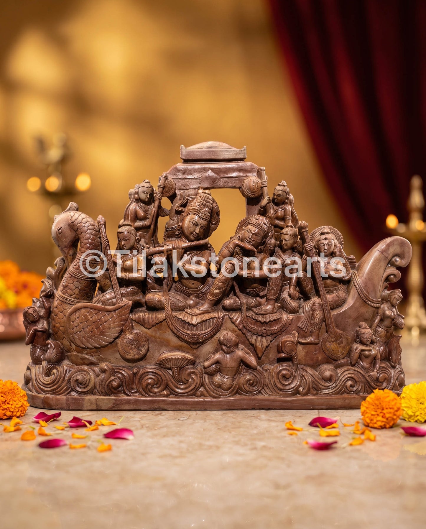Sangam Yatra Radha Krishna 12" Pure Natural Oakwood Stone Idol