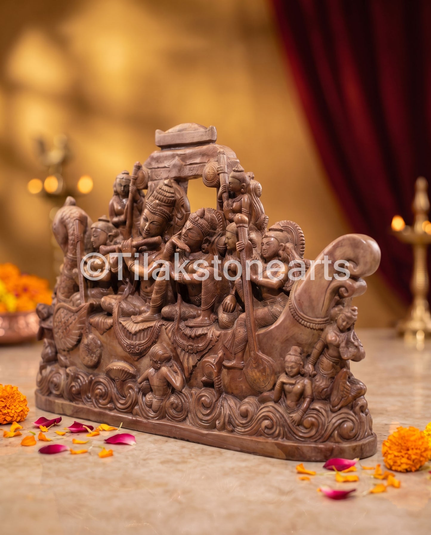 Sangam Yatra Radha Krishna 12" Pure Natural Oakwood Stone Idol