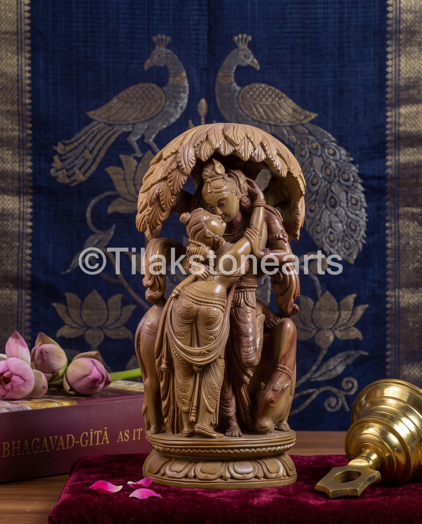 The Divine Radha Krishna Jodi 9" Pure Natural Oakwood Stone Idol