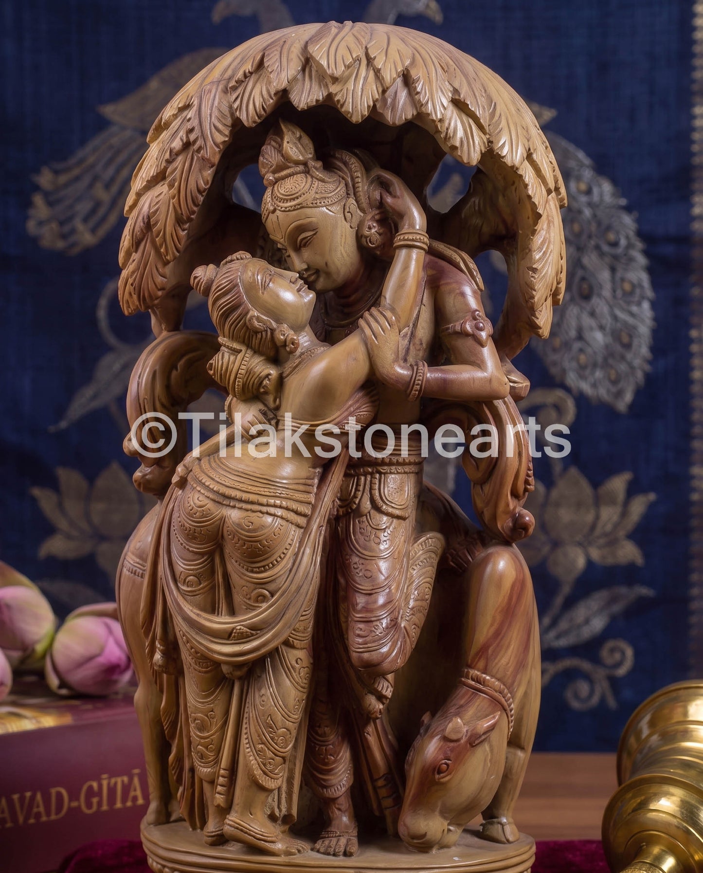 The Divine Radha Krishna Jodi 9" Pure Natural Oakwood Stone Idol