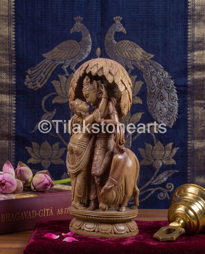 The Divine Radha Krishna Jodi 9" Pure Natural Oakwood Stone Idol
